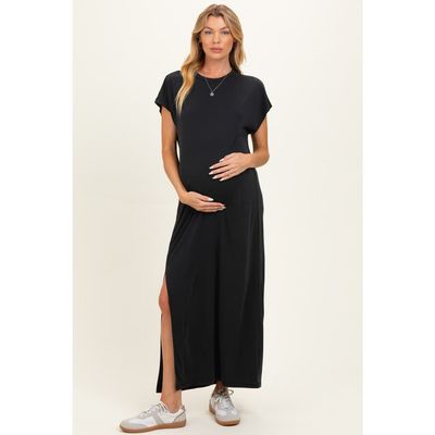 PinkBlush PinkBlush Black Boxy Side Slit Maxi Dress 