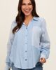 PinkBlush PinkBlush Blue Striped Colorblock Button Up Top - 1