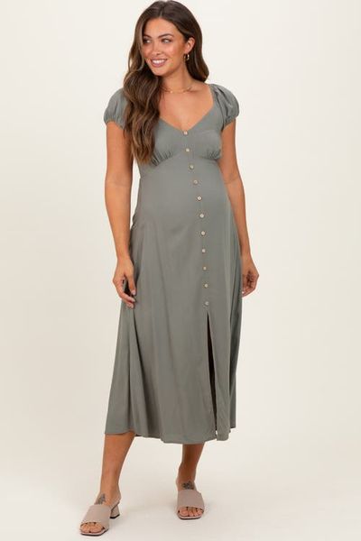 PinkBlush PinkBlush Button Accent Front Slit Midi Dress