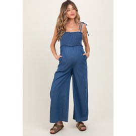 PinkBlush PinkBlush Chambray Shoulder Tie Smocked Jumpsuit