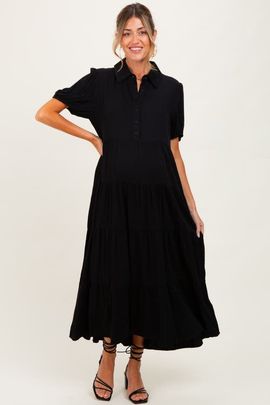 PinkBlush PinkBlush Collared Button Down Tiered Midi Dress