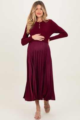 PinkBlush PinkBlush Collared Knit Contrast Pleated Skirt Midi Dress