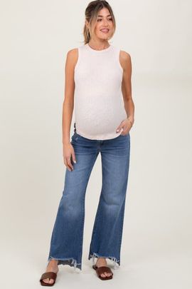 PinkBlush PinkBlush Distressed Fringe Hi-Lo Hem Cropped Flare Maternity Jeans