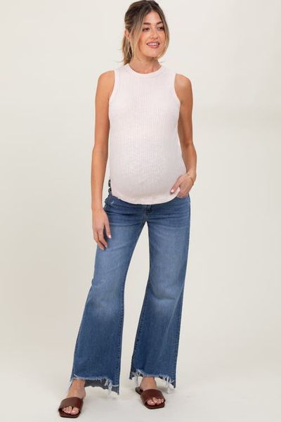 PinkBlush PinkBlush Distressed Fringe Hi-Lo Hem Cropped Flare Maternity Jeans