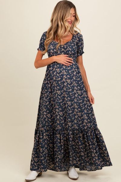 PinkBlush PinkBlush Floral Button Accent Maxi Dress