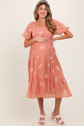 PinkBlush PinkBlush Floral Embroidered Chiffon Midi Dress