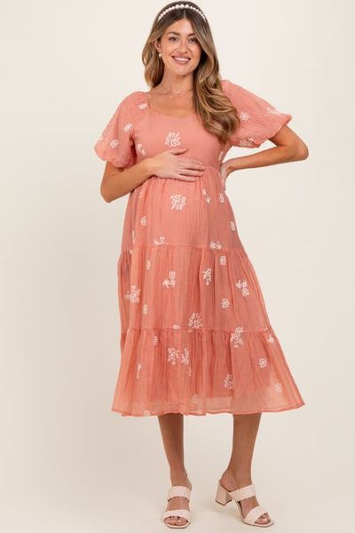 PinkBlush PinkBlush Floral Embroidered Chiffon Midi Dress
