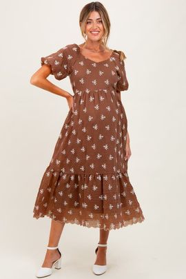 PinkBlush PinkBlush Floral Embroidered Tiered Midi Dress
