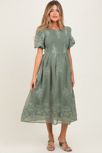 PinkBlush PinkBlush Floral Lace Smocked Midi Dress