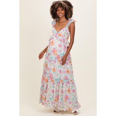 PinkBlush PinkBlush Floral Ruffle Accent Maxi Dress