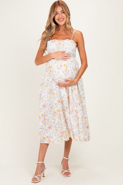 PinkBlush PinkBlush Floral Shoulder Tie Cutout Midi Dress