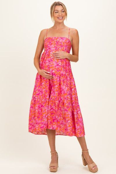 PinkBlush PinkBlush Floral Sleeveless Tiered Midi Dress