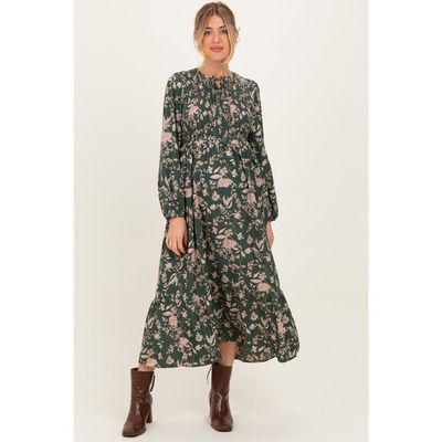 PinkBlush PinkBlush Floral Smocked Long Sleeve Midi Dress