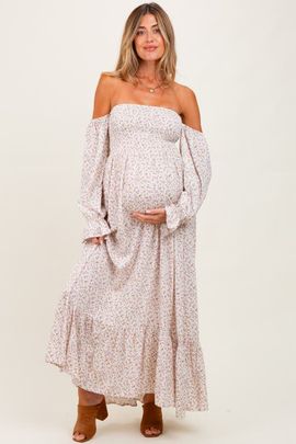 PinkBlush PinkBlush Floral Smocked Off Shoulder Maxi Dress