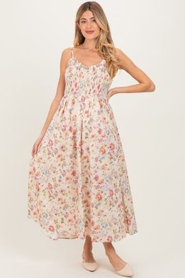 PinkBlush PinkBlush Floral Smocked Ruffle Detail Midi Dress