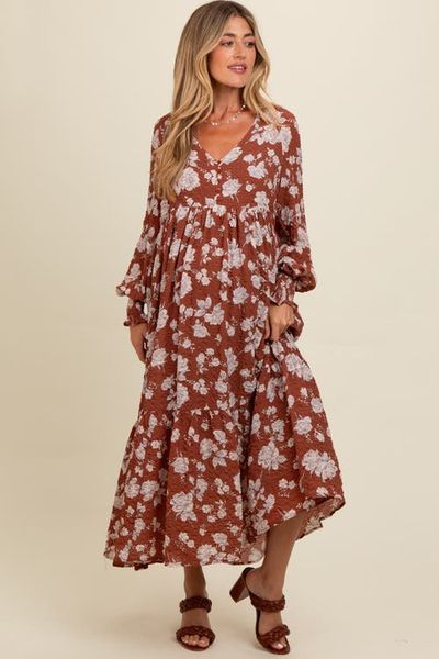 PinkBlush PinkBlush Floral Textured Bubble Sleeve Maxi Dress