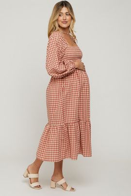 PinkBlush PinkBlush Gingham Long Sleeve Midi Dress