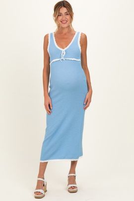 PinkBlush PinkBlush Knit Sleeveless Contrast Trim Maxi Dress