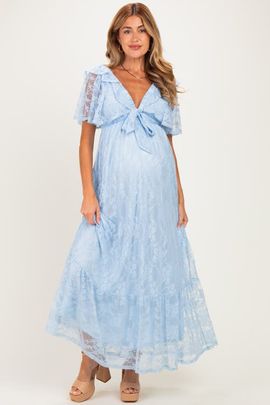 PinkBlush PinkBlush Lace Flutter Sleeve Tiered Maxi Dress