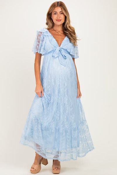 PinkBlush PinkBlush Lace Flutter Sleeve Tiered Maxi Dress