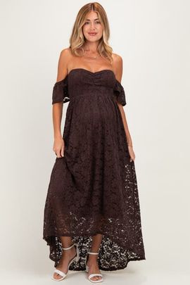 PinkBlush PinkBlush Lace Off Shoulder Maxi Dress
