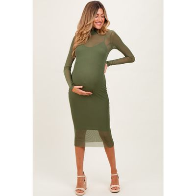 PinkBlush PinkBlush Mesh Overlay Fitted Midi Dress