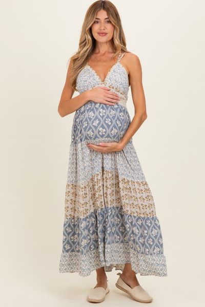 PinkBlush PinkBlush Mixed Floral Lace Trim Maxi Dress