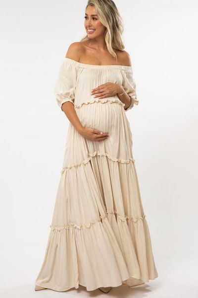 PinkBlush PinkBlush Off Shoulder Ruffle Tiered Maxi Dress