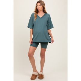 PinkBlush PinkBlush Olive Oversized V-Neck Biker Short Set