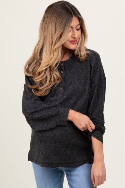 PinkBlush PinkBlush Oversized Ribbed Knit Henley Sweater