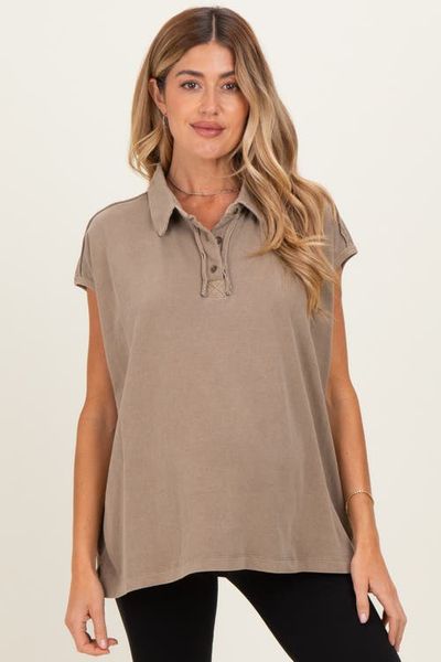 PinkBlush PinkBlush Pigment Dye Sleeveless Polo Oversized Top