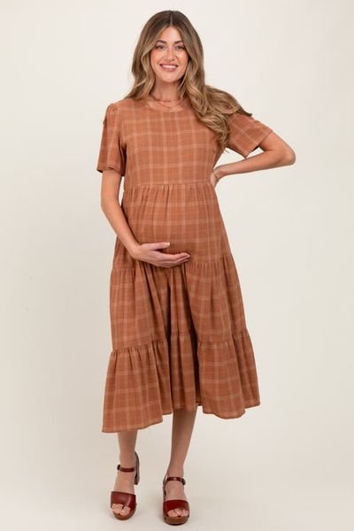 PinkBlush PinkBlush Plaid Tiered Short Sleeve Dress