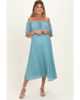 PinkBlush PinkBlush Pleated Off Shoulder Flounce Midi Dress - 1