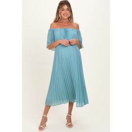 PinkBlush PinkBlush Pleated Off Shoulder Flounce Midi Dress