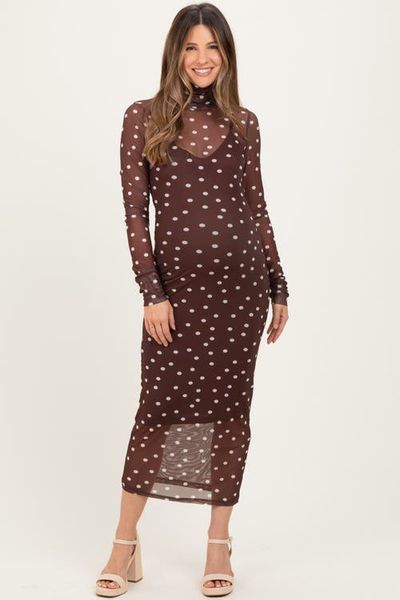 PinkBlush PinkBlush Polka Dot Mesh Overlay Midi Dress