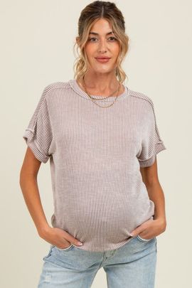 PinkBlush PinkBlush Ribbed Exposed Seam Short Sleeve Top