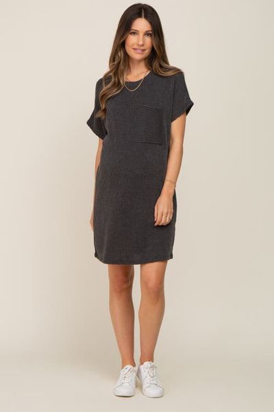 PinkBlush PinkBlush Ribbed Front Pocket Dolman Short Sleeve Dress