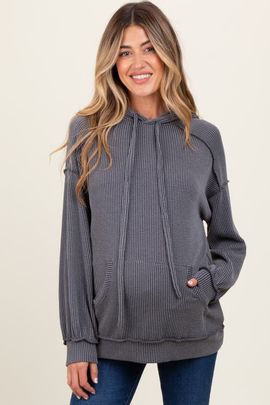 PinkBlush PinkBlush Ribbed Front Pocket Drawstring Hoodie