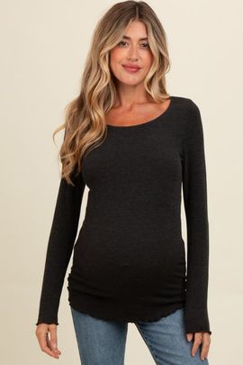 PinkBlush PinkBlush Ribbed Knit Long Sleeve Lettuce Hem Top