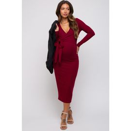 PinkBlush PinkBlush Ribbed Long Sleeve Wrap Dress