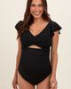 PinkBlush PinkBlush Ribbed Ruched Cutout Flutter One Piece Maternity Swimsuit - 1