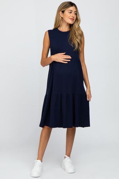 PinkBlush PinkBlush Ribbed Sleeveless Midi Dress