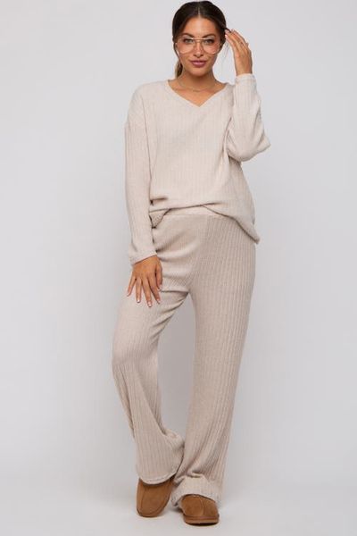 PinkBlush PinkBlush Ribbed Soft Knit Long Sleeve Pajama Set
