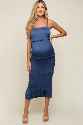 PinkBlush PinkBlush Satin Smocked Fitted Maxi Dress