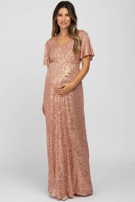 PinkBlush PinkBlush Sequin Short Sleeve Maxi Dress 