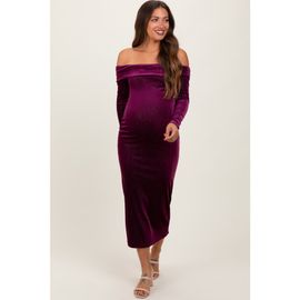 PinkBlush PinkBlush Shiny Velour Off Shoulder Midi Dress