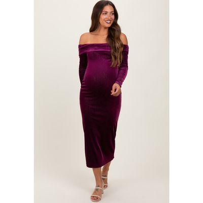PinkBlush PinkBlush Shiny Velour Off Shoulder Midi Dress