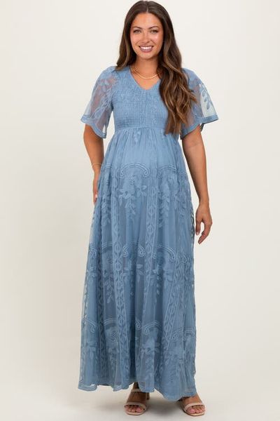 PinkBlush PinkBlush Smocked Top Lace Maxi Dress