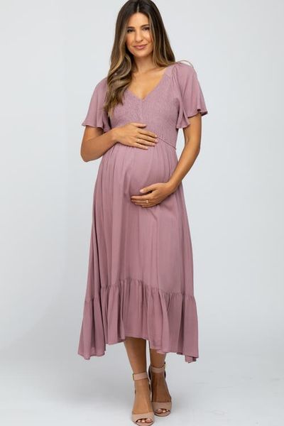 PinkBlush PinkBlush Smocked V-Neck Midi Dress