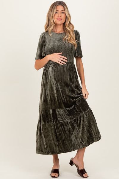 PinkBlush PinkBlush Smocked Velvet MIdi Dress